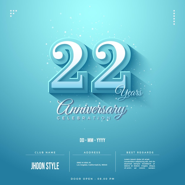 Invitación del 22 aniversario con números en negrita