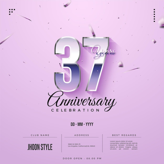 Invitación del 37 aniversario con una combinación de colores de números.