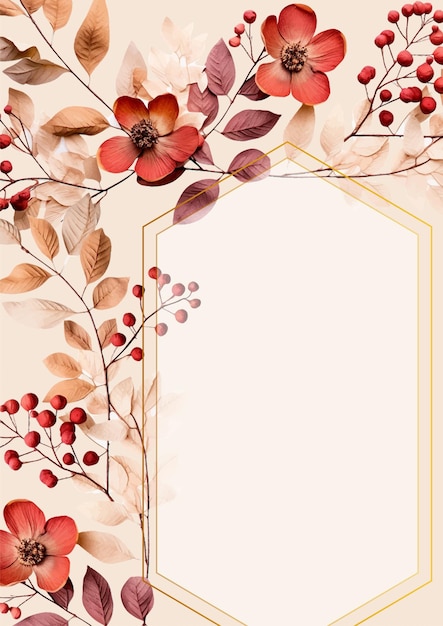 Invitación de acuarela de fondo moderno de color blanco marrón y beige con flores y flores