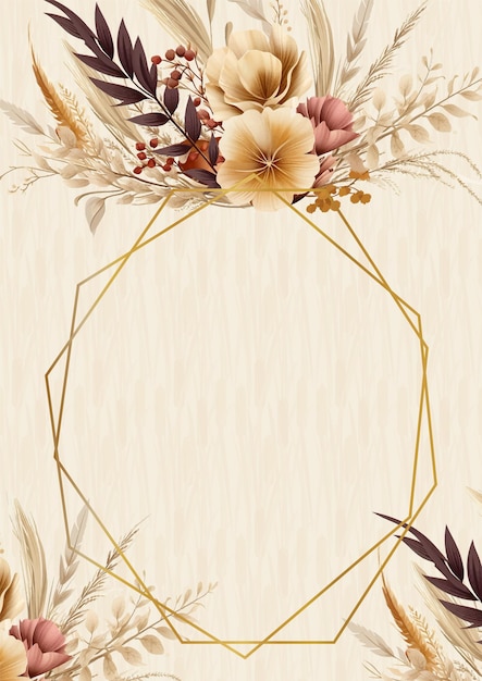 Invitación de acuarela de fondo moderno de color blanco marrón y beige con flores y flores