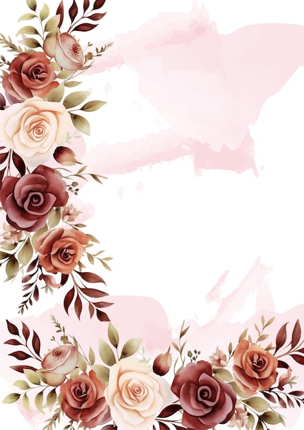 Invitación de acuarela de fondo moderno de color rosa beige y marrón con flores y flores