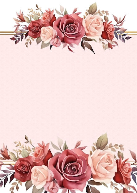 Invitación de acuarela de fondo moderno de color rosa beige y rojo con floral y flor