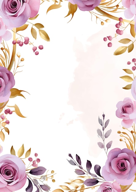 Invitación de acuarela de fondo moderno con color rosa blanco y púrpura con flores y flores