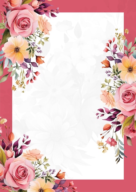Vector invitación de acuarela de fondo moderno rosa blanco y rojo con floral y flor