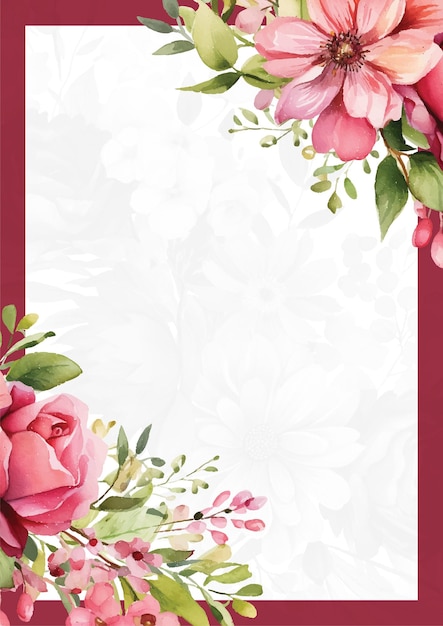 Invitación de acuarela de fondo moderno rosa rojo y blanco con floral y flor