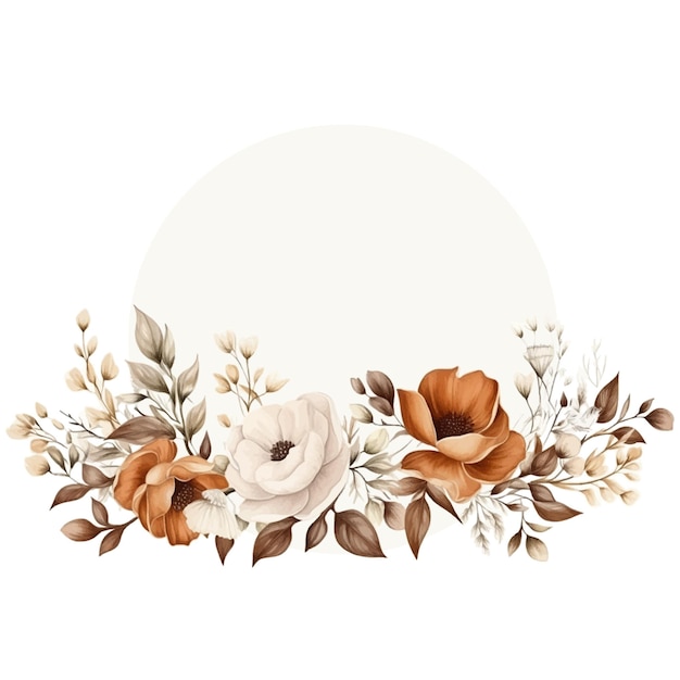 Invitación de acuarela moderna de fondo naranja y blanco con flores y flores