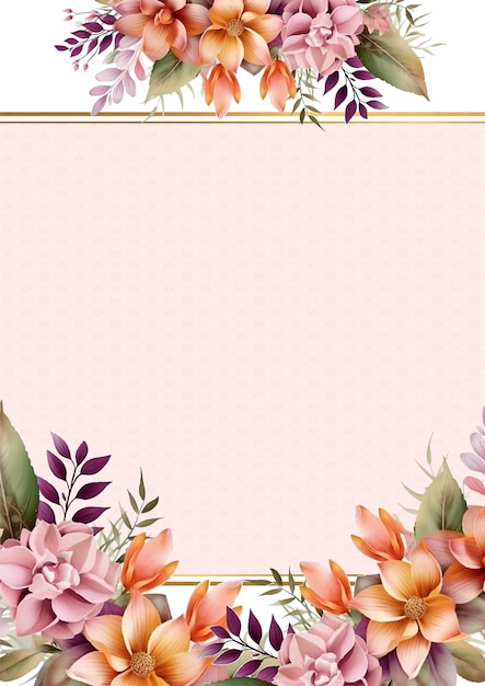 Invitación de acuarela moderna de fondo rosa y naranja con flores y flores