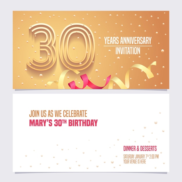 Invitación de aniversario de 30 años, tarjeta de cumpleaños número 30, invitación a fiesta