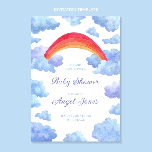 Invitación de baby shower dibujada a mano en acuarela