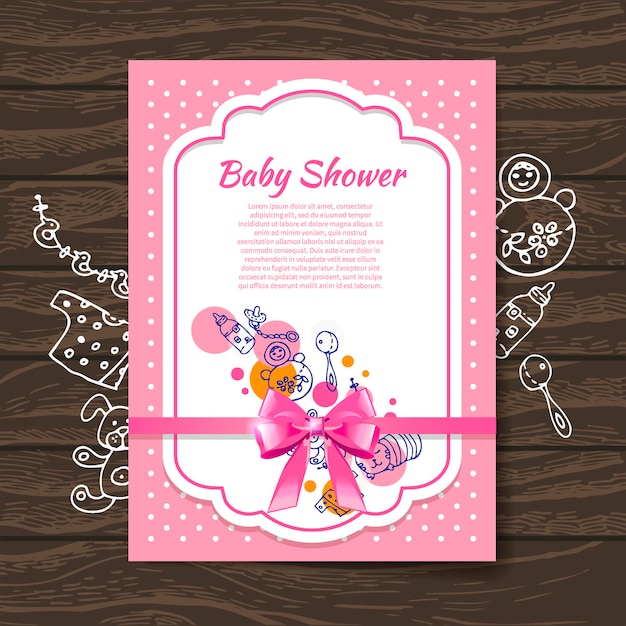 Invitación de baby shower dulce con juguetes para bebés doodle