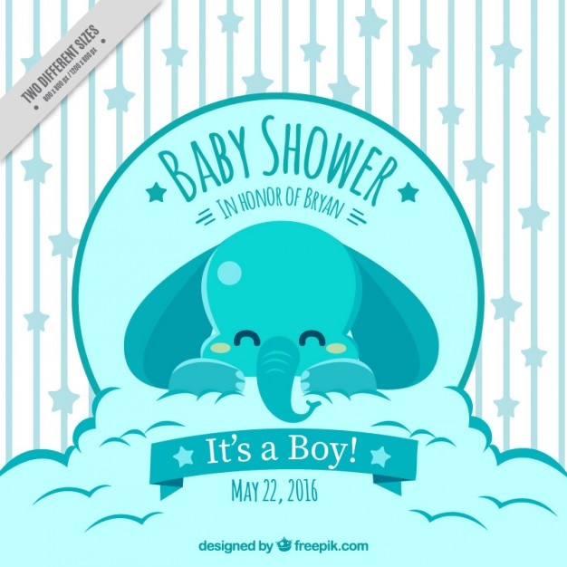 Vector invitación para baby shower con un elefante