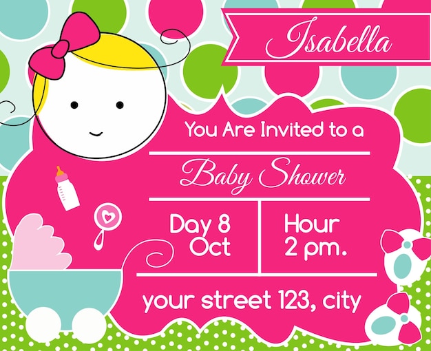 Vector invitación de baby shower para niñas