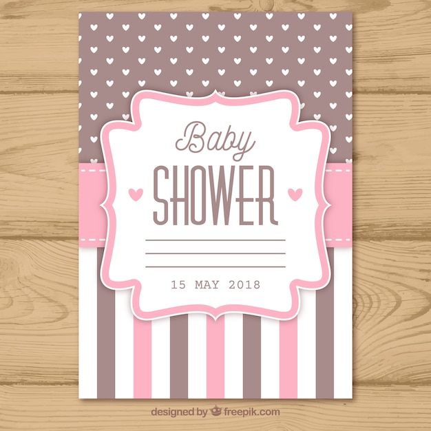 Invitación de baby shower con patrón en estilo plano.