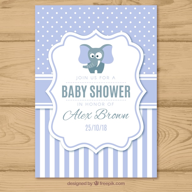 Invitación de baby shower con patrón en estilo plano.