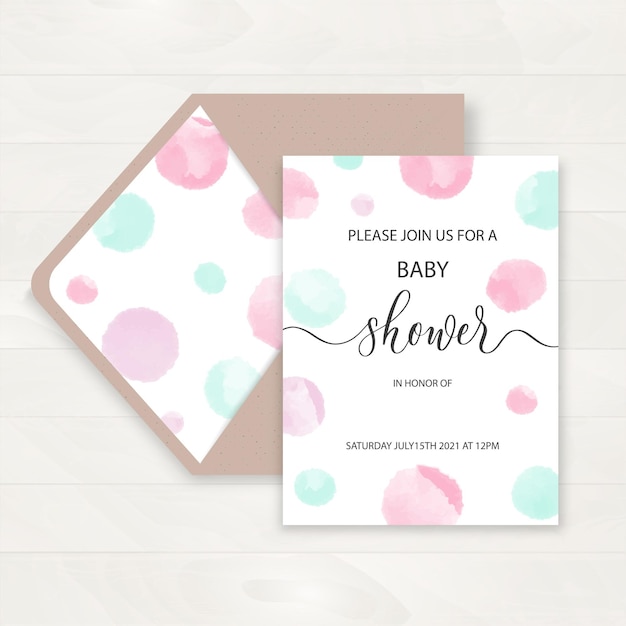 Invitación de baby shower y tarjeta de felicitación de feliz cumpleaños con círculo de acuarela e inscripción de línea de caligrafía Ilustración vectorial estilo dibujado a mano