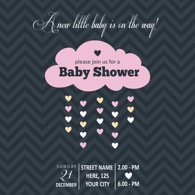 Vector invitación de bebé niña para baby shower