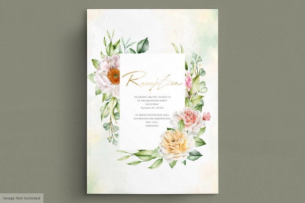 Invitación de boda de acuarela con elegantes rosas y peonías.