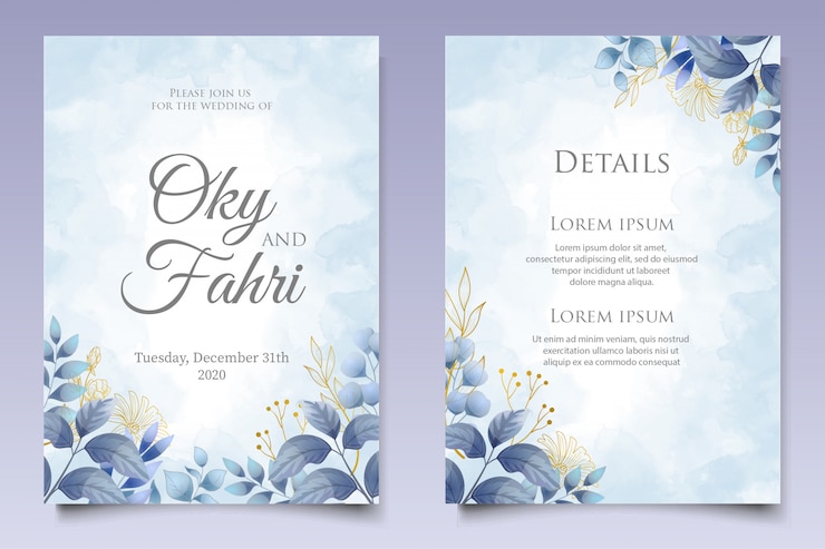 Vector invitación de boda acuarela floral y plantilla de tarjeta de hojas