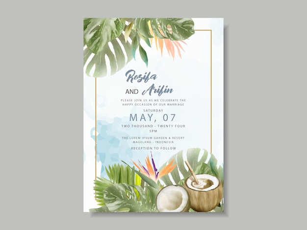 Vector invitación de boda acuarela floral tropical