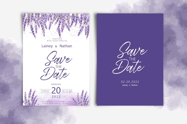 Invitación de boda de acuarela de flores de lavanda