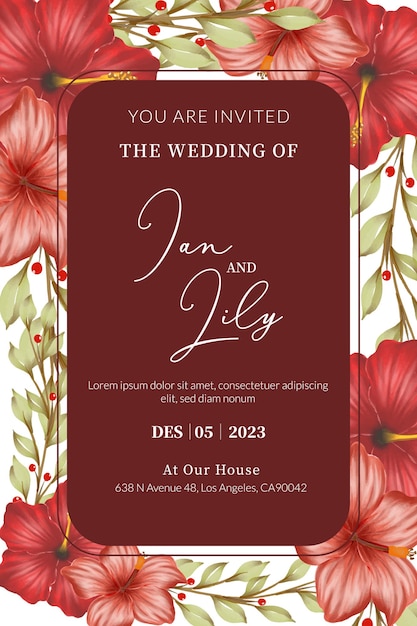 Invitación de boda acuarela de flores.