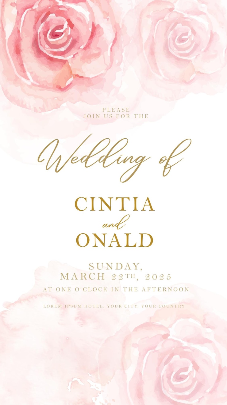 Vector invitación de boda con acuarela de fondo de rosa roja
