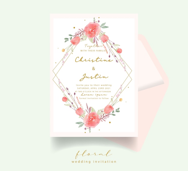 Invitación de boda acuarela rosa roja