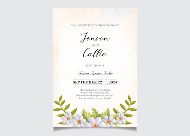Invitación de boda de acuarela vectorial diseño floral