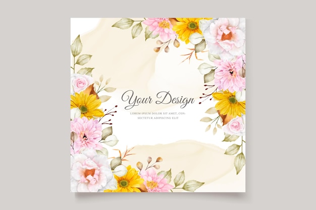 invitación de boda con adornos florales y de hojas