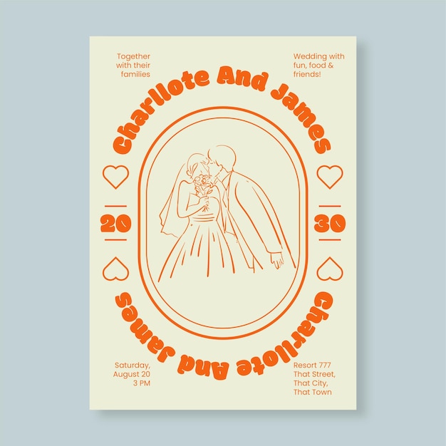 La invitación a una boda de arte de línea caprichosa es minimalista y soñadora, perfecta para bodas íntimas.