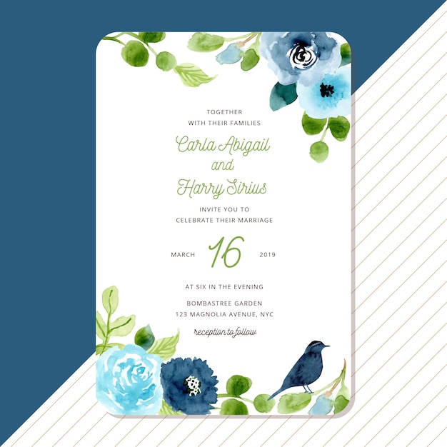 Vector invitación de boda con azul verde floral