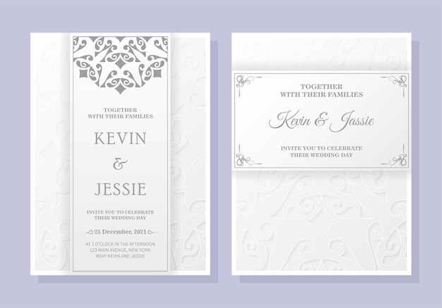 Invitación de boda blanca de lujo con estampado