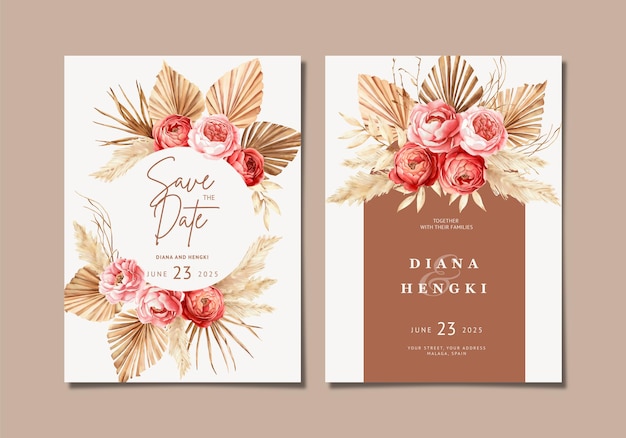 Invitación de boda boho acuarela pintada a mano