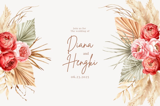Invitación de boda boho acuarela pintada a mano