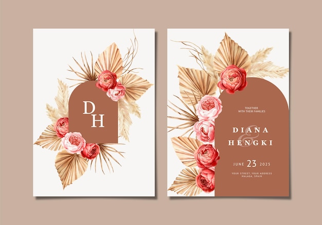 Invitación de boda boho pintada a mano