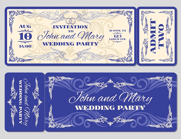 Invitación de boda de boleto de vector vintage