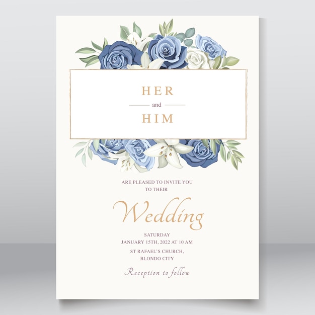 Vector invitación de boda botánica azul polvoriento