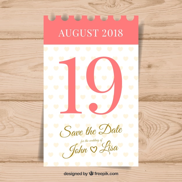 Vector invitación de boda con calendario clásico