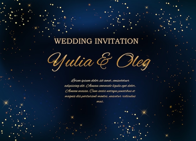 Vector invitación de boda con cielo nocturno y estrellas