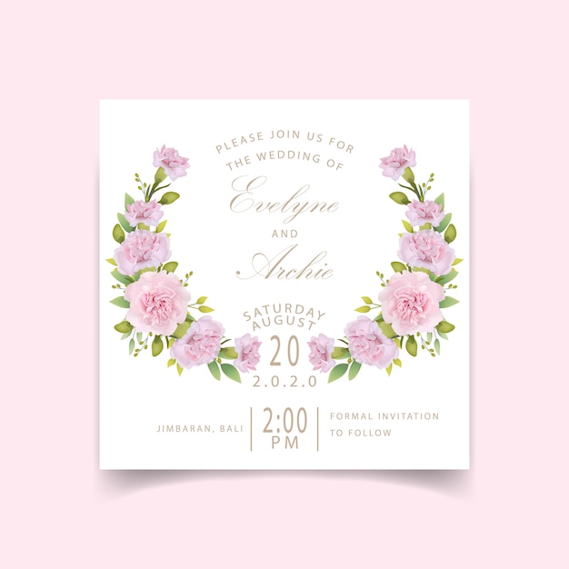 Invitación de boda claveles rosas florales