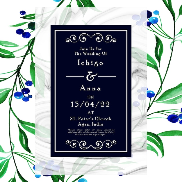 Invitación Boda Colorida Blanco Sobre Fondo Azul Marco Tarjeta Multiusos