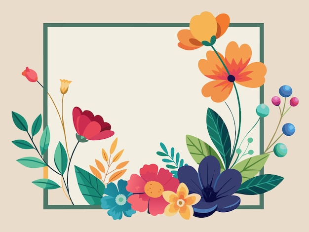Invitación de boda colorida corona de flores marco de flores de primavera plantilla