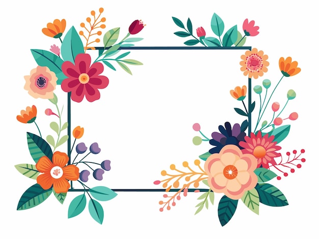 Invitación de boda colorida corona de flores marco de flores de primavera plantilla