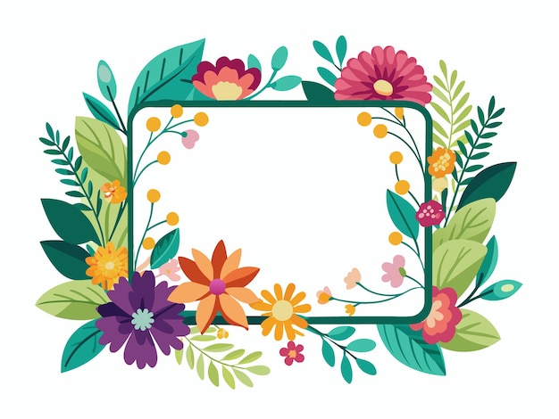 Invitación de boda colorida corona de flores marco de flores de primavera plantilla