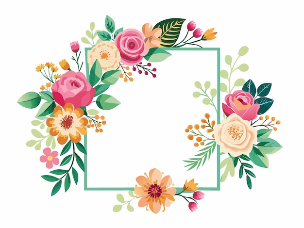 Invitación de boda colorida corona de flores marco de flores de primavera plantilla