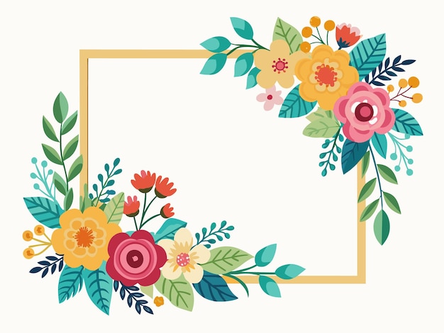 Invitación de boda colorida corona de flores marco de flores de primavera plantilla