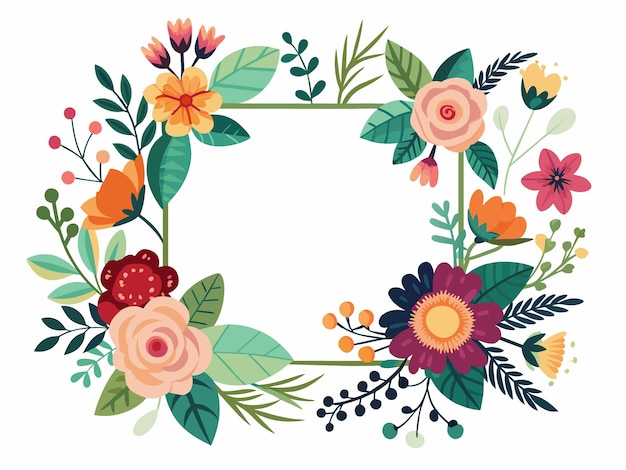Invitación de boda colorida corona de flores marco de flores de primavera plantilla