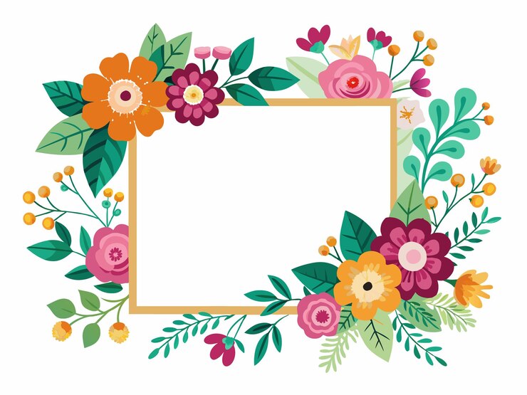 Vector invitación de boda colorida corona de flores marco de flores de primavera plantilla