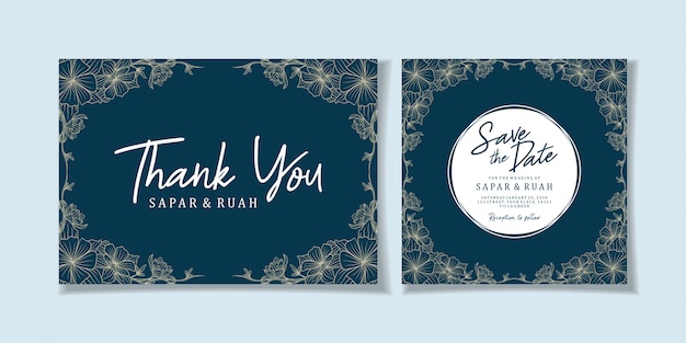 Invitación de boda dibujo floral lujo elegante