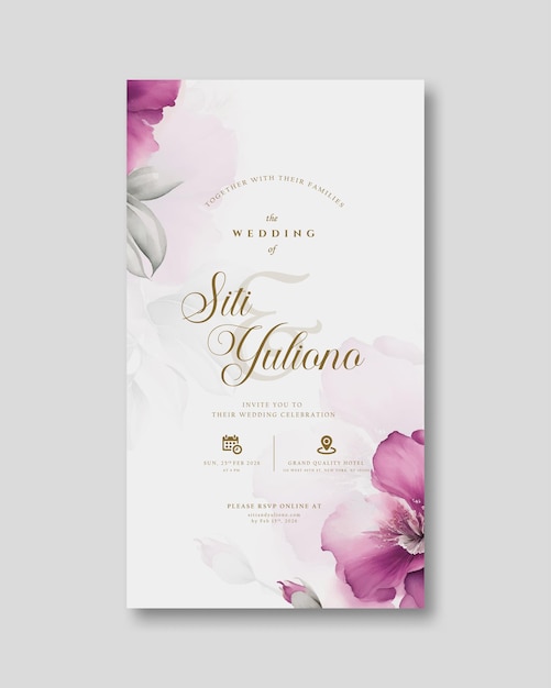 invitación de boda digital con acuarela de flor morada